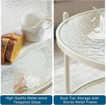 Load image into Gallery viewer, VINGLI 25.6" Small Cream White Round Coffee Table Water-Wave Glass Circle Clear Coffee Table, Center Table with 2-Tier Modern Storage Design for Living Room, Bedroom, Meeting Room, Balcony, Beige