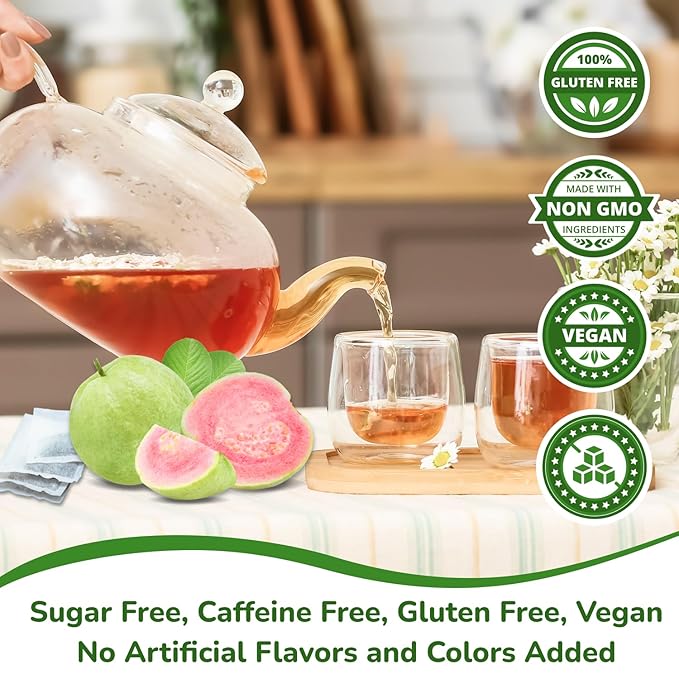 VIDA FARM 125 Premium Guava Leaf Tea Bags, Zero Sugar Tea, Handpicked, 100% Pure and Natural Guava Leaves, Non-GMO, No Caffeine, Gluten-Free, Vegan