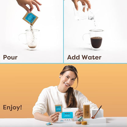 Waka Instant Coffee, Medium Roast - 100% Arabica Colombian Beans, Freeze Dried Granules, No Additives - Single Serve Packets for Quick Hot and Iced Coffees (50 Individual Coffee Packets)