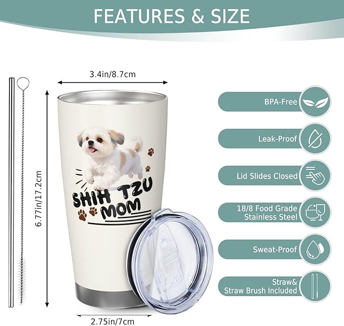 Best Shih Tzu Mom Gifts for Women, 20 Oz Shih Tzus Lover Travel Tumbler Mugs with Shih Tzus, Travel Mug Gift for Shih Tzu Mom