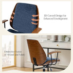 Load image into Gallery viewer, HULALA HOME Solid Wood Office Chair with Rocking Function, Comfy Fabric Desk Chair with Bent Wood and Metal Base, Height Adjustable Swivel Computer Task Chair, Navy
