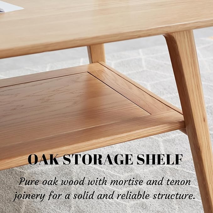 Wood Coffee Table - 2-Tier Oak Center Coffee Table with Storage Shelf for Living Room, Apartment, and Office