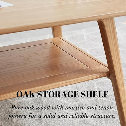 Wood Coffee Table - 2-Tier Oak Center Coffee Table with Storage Shelf for Living Room, Apartment, and Office