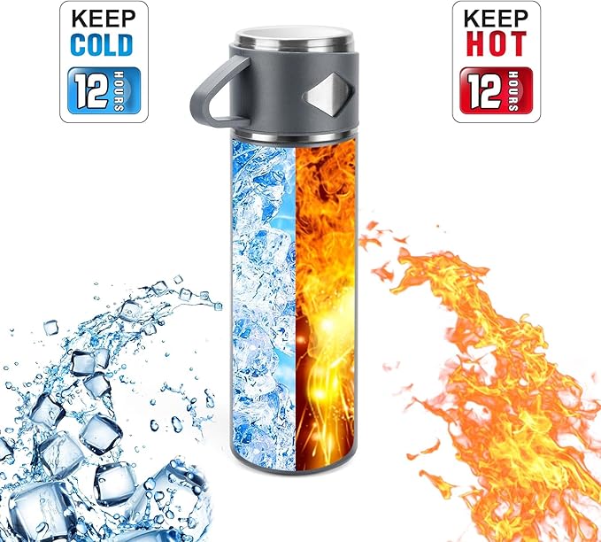 Stainless Steel Thermo 700ml/23.7oz Vacuum Insulated Bottle with Cup for Coffee Hot drink and Cold drink water flask.(Gray,Set)