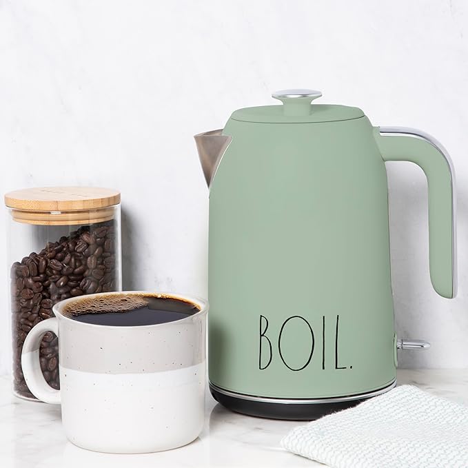 Rae Dunn Electric Hot Water Kettle - Stainless Steel Coffee Maker, Tea Kettle, Swivel Base, With Automatic Shut Off Boil-Dry Protection, Easy Pour Pitcher, 1500 Watt Boiling Power, 1.7 Liters (Sage)