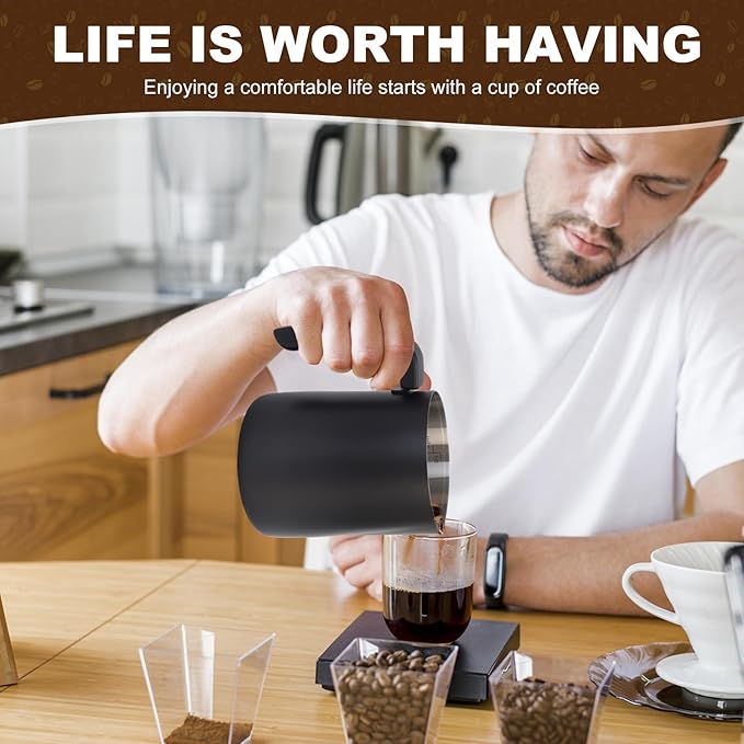 Milk Frothing Pitcher, 32OZ/1000ML Stainless Steel Coffee Frother Cup - Espresso Steaming Pitcher with Latte Art Pen for Barista-Style Coffee Making & Milk Frothing