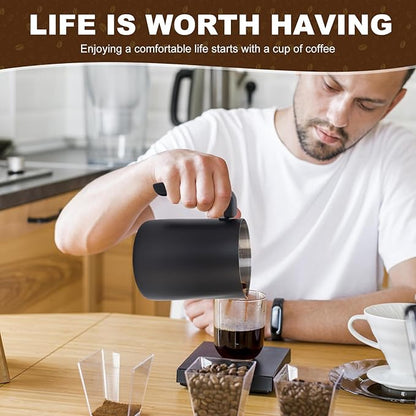 Milk Frothing Pitcher, 32OZ/1000ML Stainless Steel Coffee Frother Cup - Espresso Steaming Pitcher with Latte Art Pen for Barista-Style Coffee Making & Milk Frothing