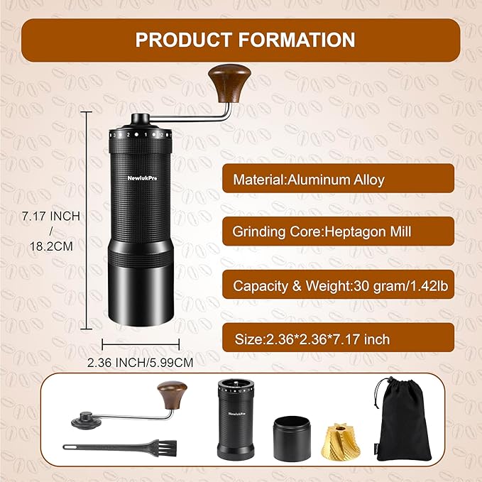 M7 Pro Manual Coffee Grinder,Titanium Coating Conical Burr,Hand Coffee Grinder with External 72 Grinding Scales,All-round Hand Grinder for Pour Over Drip French Press Espresso Cold Brew