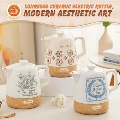 Ceramic Electric Kettle Pot 1.1 Quart, Boiling Water boiler, Teapot Automatic Shut-Off, BPA-Free, Rapid Boil For Coffee & Tea, Boil-Dry Protection, 1000W