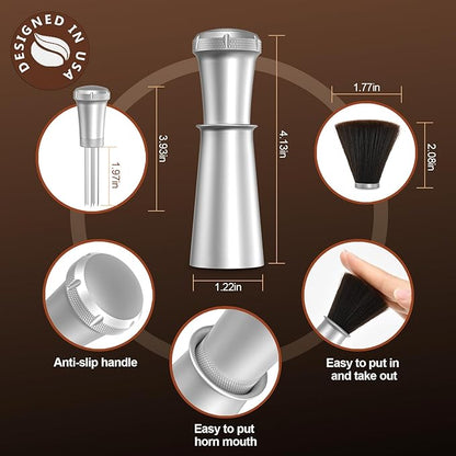 WDT Espresso Stirrer, Espresso Distribution Tool with Self Cleaning Brush, 10 x 0.35mm WDT Needles and Extra 10 Needles for Espresso Distributor, Aluminum Handle with Stand for Barista