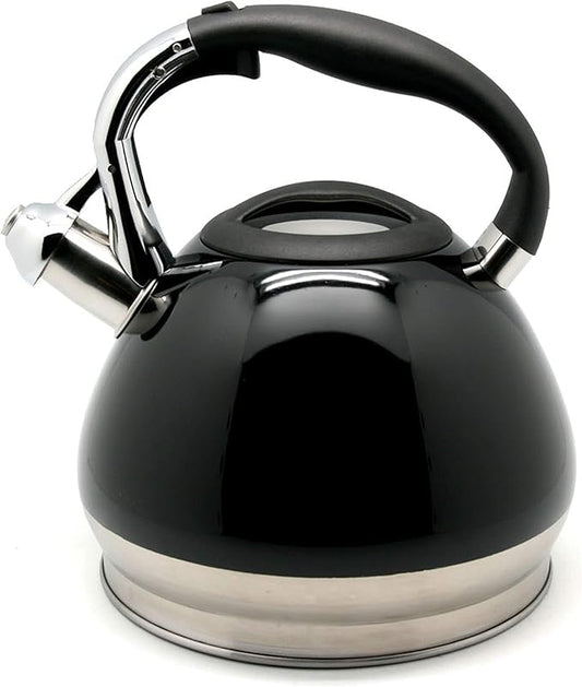 Creative Home 3.5 Quart Whistling Tea Kettle for Stovetop, Food Grade Stainless Steel Tea pot, Fast Boiling Water, Ergonomic Handle, for Gas & Induction, Black