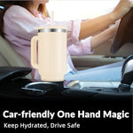 Load image into Gallery viewer, WETOWETO 40oz Tumbler with Handle | Insulated Stainless Steel Travel Mug | 34Hrs Cold &amp; 10Hrs Hot Retention | 100% Leakproof Lid &amp; Straw | Dishwasher Safe + Car Cup Holder Fit (Cream Color)