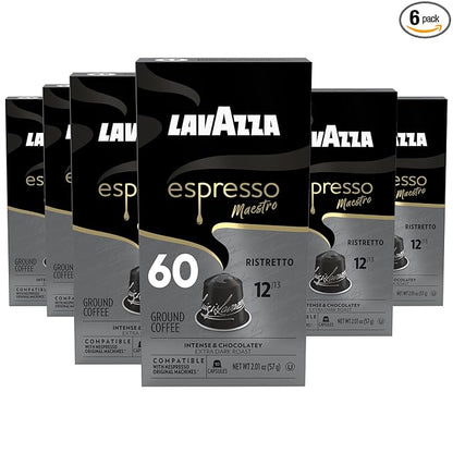 Lavazza Espresso Maestro Ristretto Aluminum Capsules Compatible with Nespresso* Original Machines, Dark Espresso Roast, Arabica and Robusta Blend (60 Capsules)