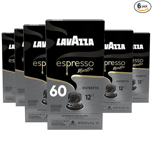 Lavazza Espresso Maestro Ristretto Aluminum Capsules Compatible with Nespresso* Original Machines, Dark Espresso Roast, Arabica and Robusta Blend (60 Capsules)