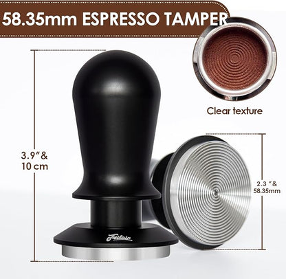 58.35mm Espresso Tamper, 3 Spring Loaded Tamper, Coffee Tamper with Stainless Steel Ripple Base, Self Leveling Tamper for Barista, Compatible with 58mm Rancilio, Gaggia Bottomless Portafilter
