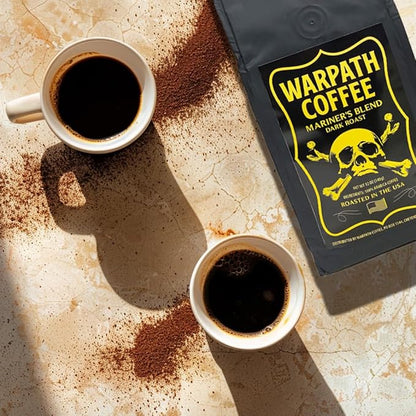 Warpath Coffee Ground Coffee Dark Roast, Mariner's Blend, High Caffeine, Extra Strong Roasted 100% Arabica Coffee Ground Beans, Rich Aroma, Full-Bodied Intense Cup, Created by Navy SEALs, 12oz