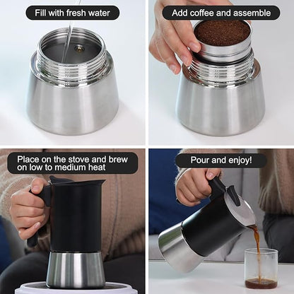 Sivaphe Stainless Steel Stovetop Espresso Brewer 6 Cup Induction Mocha Pot Cuban Coffee Maker Italian 10 fl.oz máquina de café expreso