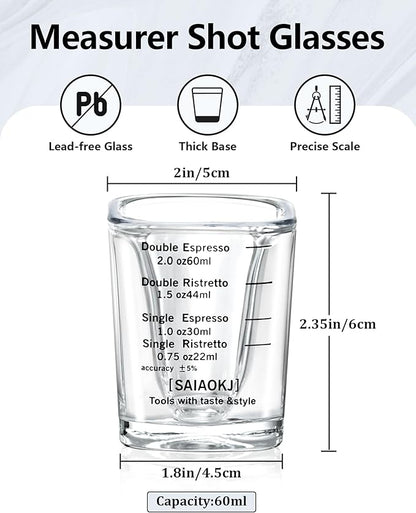 Shot Glasses Measuring Cup Set 2PACK Espresso Shot Glasses Liquid Heavy Glass 2oz/60ml(Black)