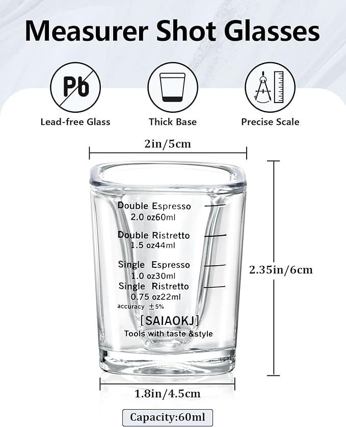 Shot Glasses Measuring Cup Set 2PACK Espresso Shot Glasses Liquid Heavy Glass 2oz/60ml(Black)
