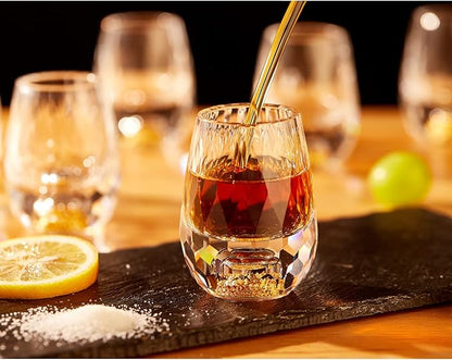 DUJUST Diamond Shot Glasses (1.5oz), Crystal Shot Glass Set Decorated with 24K Gold Leaf Flakes, Luxury & Cute Shot Cups, BPA-Free & Lead-Free, Perfect for Décor & Collection, Gift Choice - 2 pcs