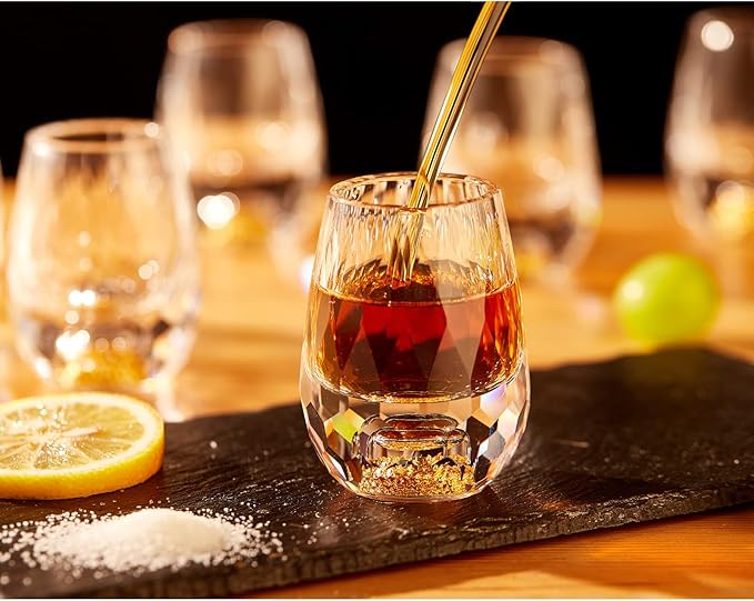DUJUST Diamond Shot Glasses (1.5oz), Crystal Shot Glass Set Decorated with 24K Gold Leaf Flakes, Luxury & Cute Shot Cups, BPA-Free & Lead-Free, Perfect for Décor & Collection, Gift Choice - 6 pcs