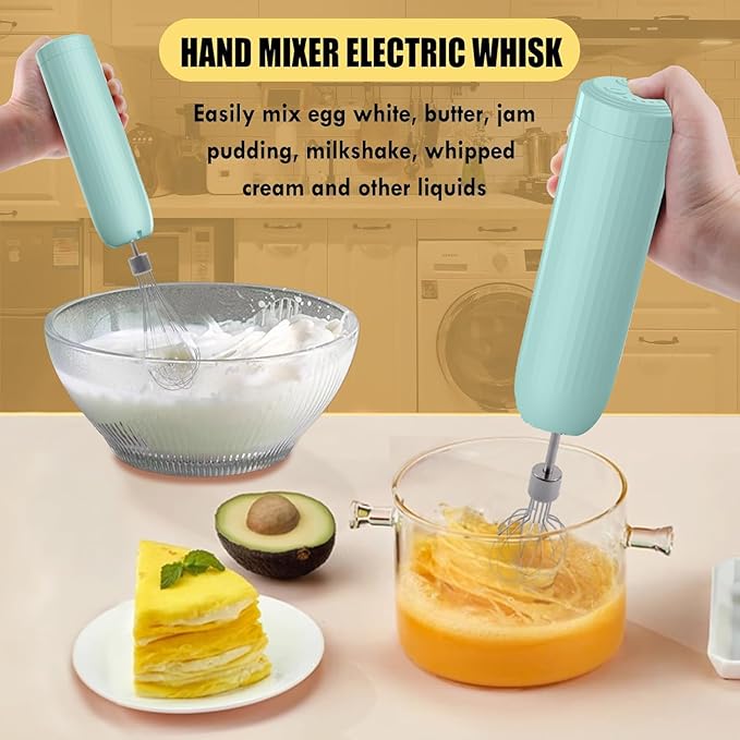 Hand Mixer with Whisk and Forther Wand,Electric Whisk, Milk Frother, Hand Held Mixers,Cordless Hand Mixer, Whisks for Cooking, Mini Mixer,Stirrers Electric,Food Chopper, Baby Food Maker,4-Speed, 10Oz