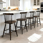 Load image into Gallery viewer, chairus 24" Windsor Counter Height Bar Stools Set of 3, Farmhouse Wooden Counter Stools with Spindle Back &amp; Turned Legs, Rustic Vintage Colonial Bar Chairs for Kitchen Island, Antique Brown