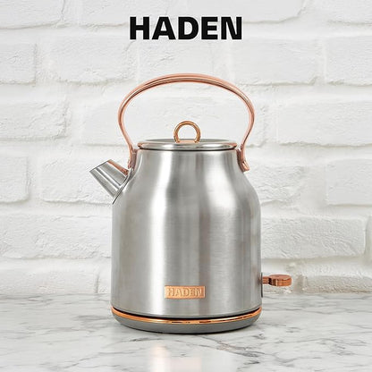 Haden Heritage 1.7 Liter Stainless Steel Electric Kettle, Hot Water Kettle with 360-Degree Base and Auto Shutoff, Steel & Copper