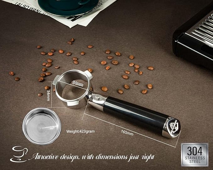 𝟓𝟒𝐦𝐦 𝐁𝐨𝐭𝐭𝐨𝐦𝐥𝐞𝐬𝐬 𝐏𝐨𝐫𝐭𝐚𝐟𝐢𝐥𝐭𝐞𝐫 - Includes Precision Filter Basket - Fits Breville Barista Express and 54mm Breville Machines， Black