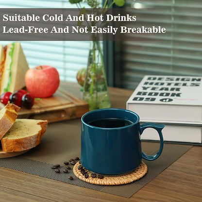 Large Coffee Mugs Set of 4, 19 oz Stackable Ceramic Coffee Mug, Coffee Cups with Large Handle for Latte, Cappuccino, Milk, Tea, Dishwasher & Microwave Safe, Ideal Gift for Men, Women - Blue