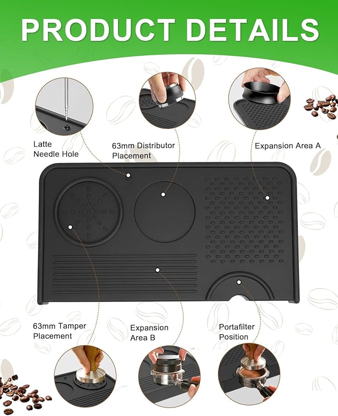Upgraded Silicone Tamping Mat & Coffee Brush, Durable Tamper Mat Counter Pad, Espresso Machines Acceessories for Home Baristas, Espresso Tamping Station - Black