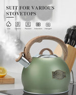 Load image into Gallery viewer, Tea Kettle Stovetop, 2.7 Quart Stove Top Whistling Tea Kettle, Teapot Kettles with Food Grade Stainless Steel and Wood Pattern Handle, Suitable for All Heat Sources