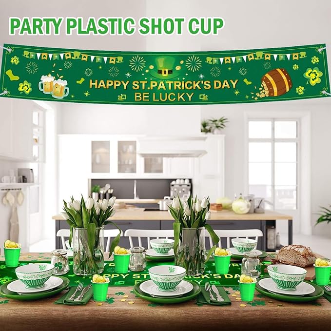 100 Pack 2 oz Plastic Shot Glasses Disposable Shot Cups, Mini 2oz Party Cups for Christmas, St Patrick's Day, Birthday, Wedding, Bachelorette Party (Green)