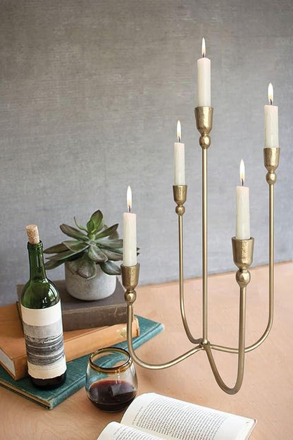 Iron Tabletop Candelabra - Decorative Metal Candelabra Candle Holder, 5 French Dinner Candles (Dinner 5 Candles)