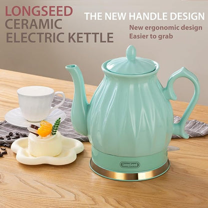 Ceramic Electric Kettle, 1.5L/1200W Boil Water Quickly and Easily with Boil-Dry Protection Auto Shut Off, Detachable Swivel Base, Diamond Cut Glazed