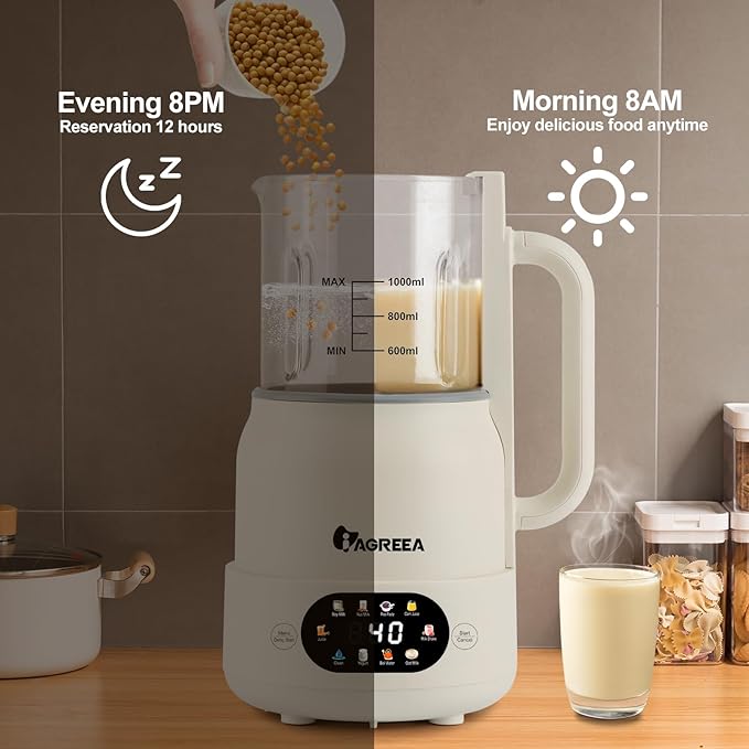 IAGREEA 35oz Noise Reducing Nut Milk Maker Machine, 10 in 1 Automatic Soy Milk Maker with 8 Blades, Homemade Oat, Juice, Yogurt, Milk Shake, 12H Delay, 6H Keep Warm, BPA-Free, Self-Cleaning