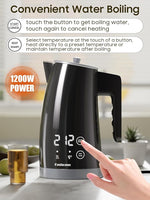 Load image into Gallery viewer, Temperature Control Electric Kettle, 5 Temp Presets, 2H Keep Warm, 1.25L 1200W Fast Boil with LED Display, Cool-Touch Design with Auto Shut-Off, Cordless Design (Gray)