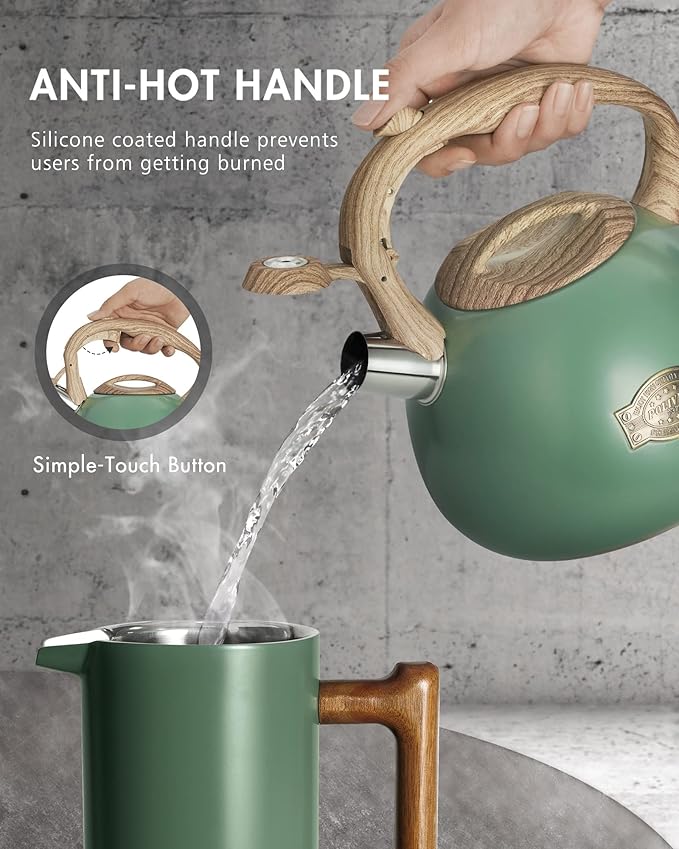 POLIVIAR Tea Kettle, 2.7 Quart Stovetop Tea Kettle, Audible Whistling Teapot, Food Grade Stainless Steel for Anti-Rust, Anti Hot Handle, Suitable for All Heat Sources (JX2022-MN30)