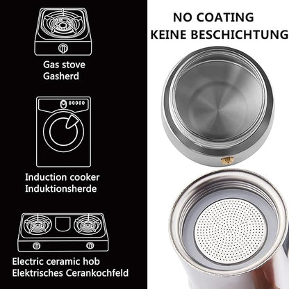 Sivaphe4 cups Stainless Steel Stovetop Espresso Coffee Maker | Induction Support 10 oz Intalian Moka Pot | Durable Cuban Coffee Maker 200ml(1 Cup=50ml)