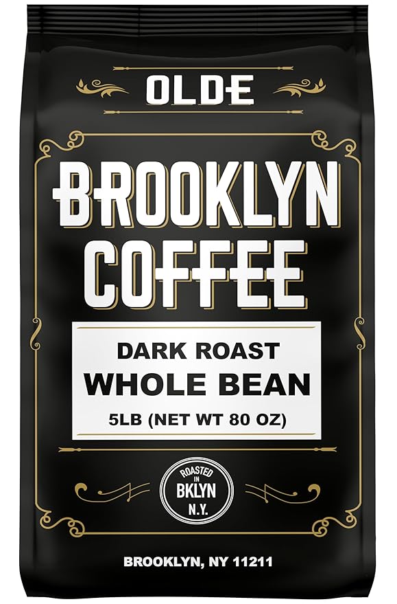 BROOKLYN COFFEE Whole Bean, Classic Dark Roast (5lb) Bold, Smooth Taste, Intense Aroma - Fresh Bulk Coffee Beans Roasted Weekly in NYC