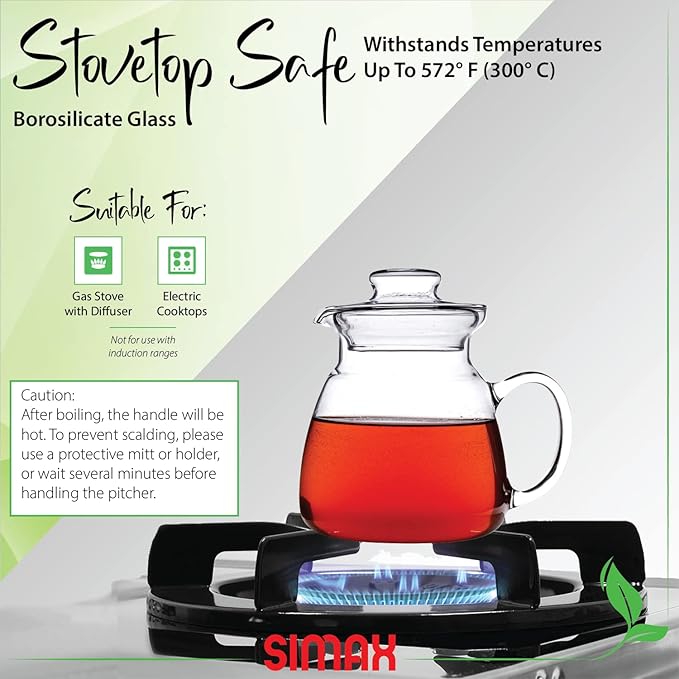 Simax Glassware 20 Oz. Glass Teapot | Short Spout, Microwave and Stovetop Safe, Heat, Cold, and Thermal Shock Resistant Borosilicate Glass, Makes a Stunning Presentation
