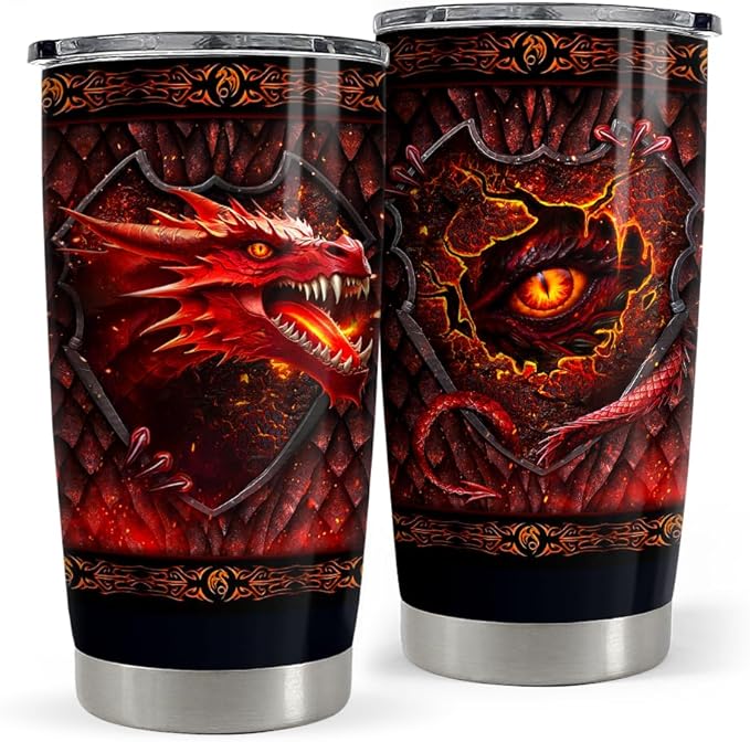 SANDJEST Dragon Tumbler 20oz Stainless Steel Insulated Coffee Travel Mug Cup for Men Dragon Gifts for Birthday Christmas Fathers Day