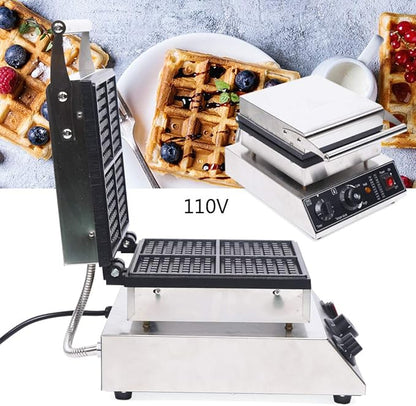 110V Commercial Waffle Maker 4Pcs Nonstick 1750W Electric Waffle Machine Stainless Steel Waffle Maker Suitable for Bakeries Snack Bar Family