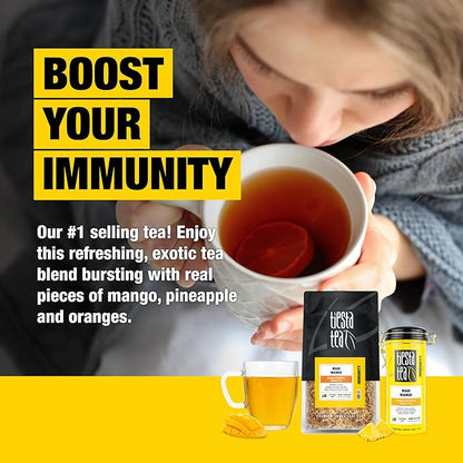 Tiesta Tea - Maui Mango, Loose Leaf, Mango Pineapple Herbal Tea, Premium Non-Caffeinated Fruit Blend, Makes Hot or Iced & Brews Up to 250 Cups - 16oz Bulk Pouch & 5.5oz Refillable Tin Combo