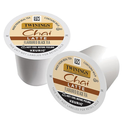 Twinings Chai Latte Black Tea K-Cup Pods for Keurig, 22 Count (Pack of 1), Creamy, Slightly Sweet, Less Sugar, Caffeinated, Enjoy Hot or Iced