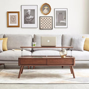 100% Solid Oak Lift Top Coffee Table, Wood Coffee Table with Hidden Compartment and Drawers - Coffee Tables for Living Room (Walnut Color, 39.37 inch)