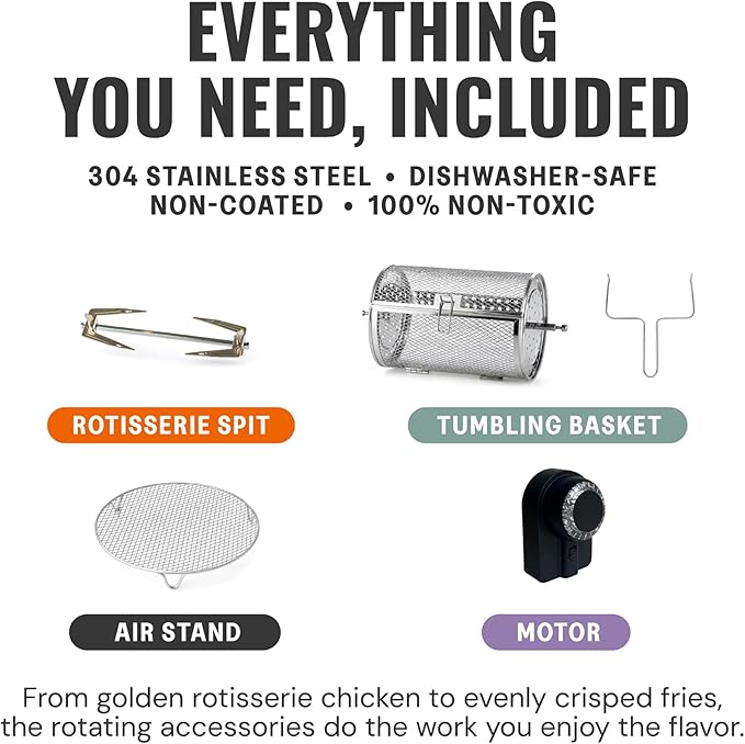 Non Toxic Air Fryer™ - Glass AirFryer 5 Quart w/ 360 Visibility, Self-Cleaning, 400F Vortex Air Fryer for Even Cooking, BPA-Free Teflon Free, 6-in-1 Functions, Rotisserie, Roast, Bake, Sage