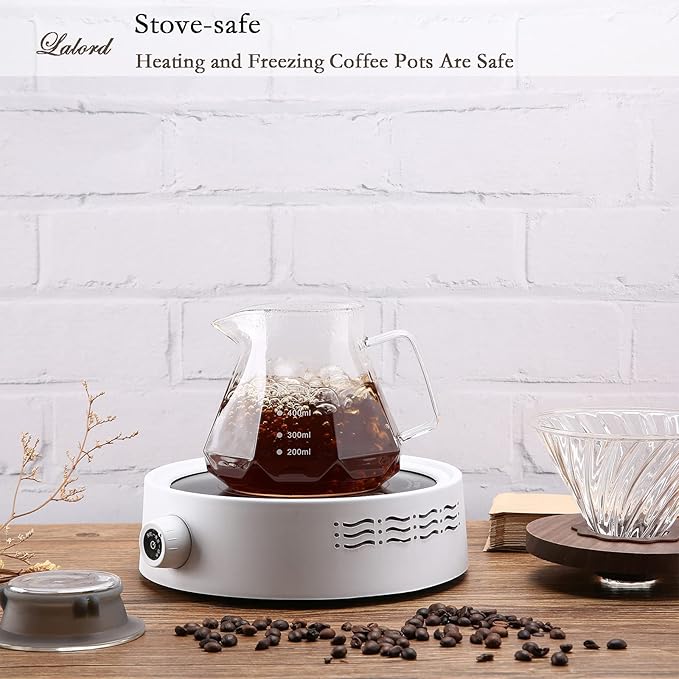 Pour Over Coffee Maker, 20 oz Borosilicate Glass Carafe with 100 pcs V60 Paper Filter by Gsform, Walnut Handle & Glass Lid, Drip Coffee Maker for Home Café Restaurant Camping, 600 ml, Clear