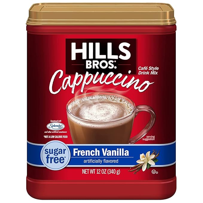 Hills Bros. Cappuccino Mix – Rich, Frothy Coffeehouse-Tasting Instant Drink Mix – Quick & Easy Preparation – Perfect for Hot & Iced Drinks & Creaming Coffee – Sugar-Free French Vanilla, 1 Pack of 12oz