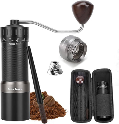 MB2 Manual Coffee Grinder with Carrying Case, External Adjustment, 35g Large Capacity Stainless Steel Burr Grinder, Magnetic Catch Cup, Good for Travel, Camping & Storage components, All-Round Grinder